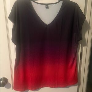 Shein Curve 2XL Black Red Ombré Shirt New Short Sleeve